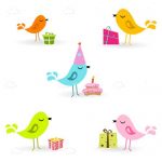 Greeting Card Design with Birds and Presents